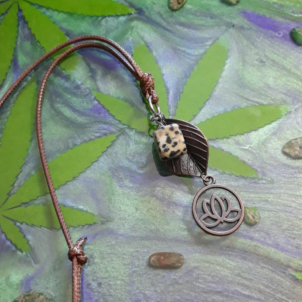 Dalmatian jasper & red copper pendant